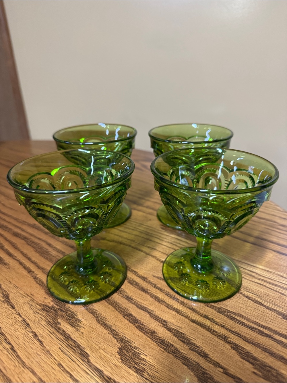 LE Smith Moon and Stars Green Dessert Sherbet Glasses Set of 4